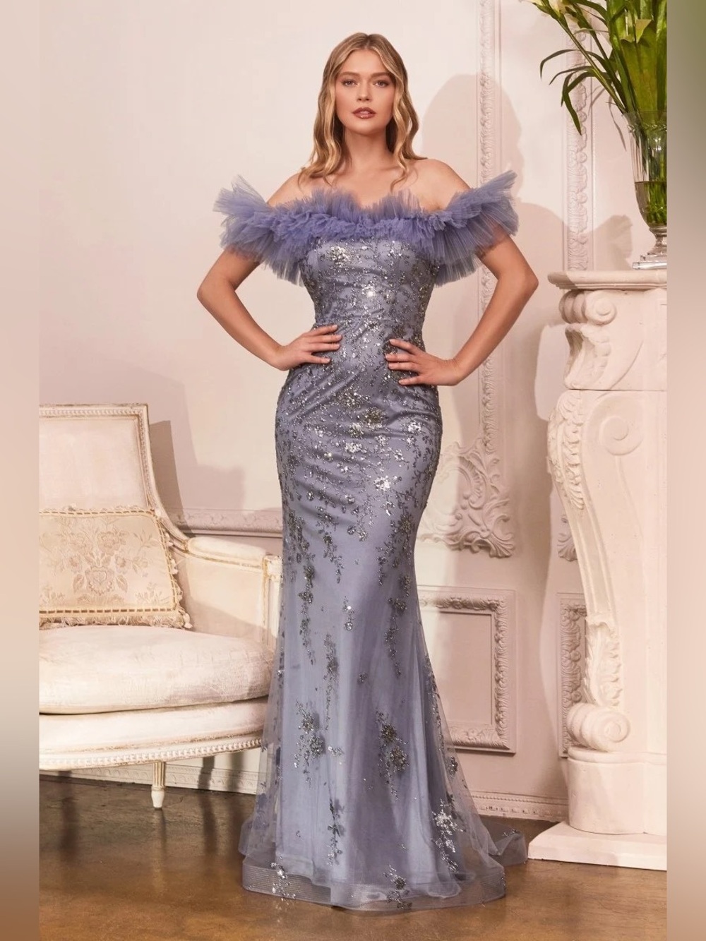 Cinderella Beaded Dusty Lavender Tulle Maxi Skirt